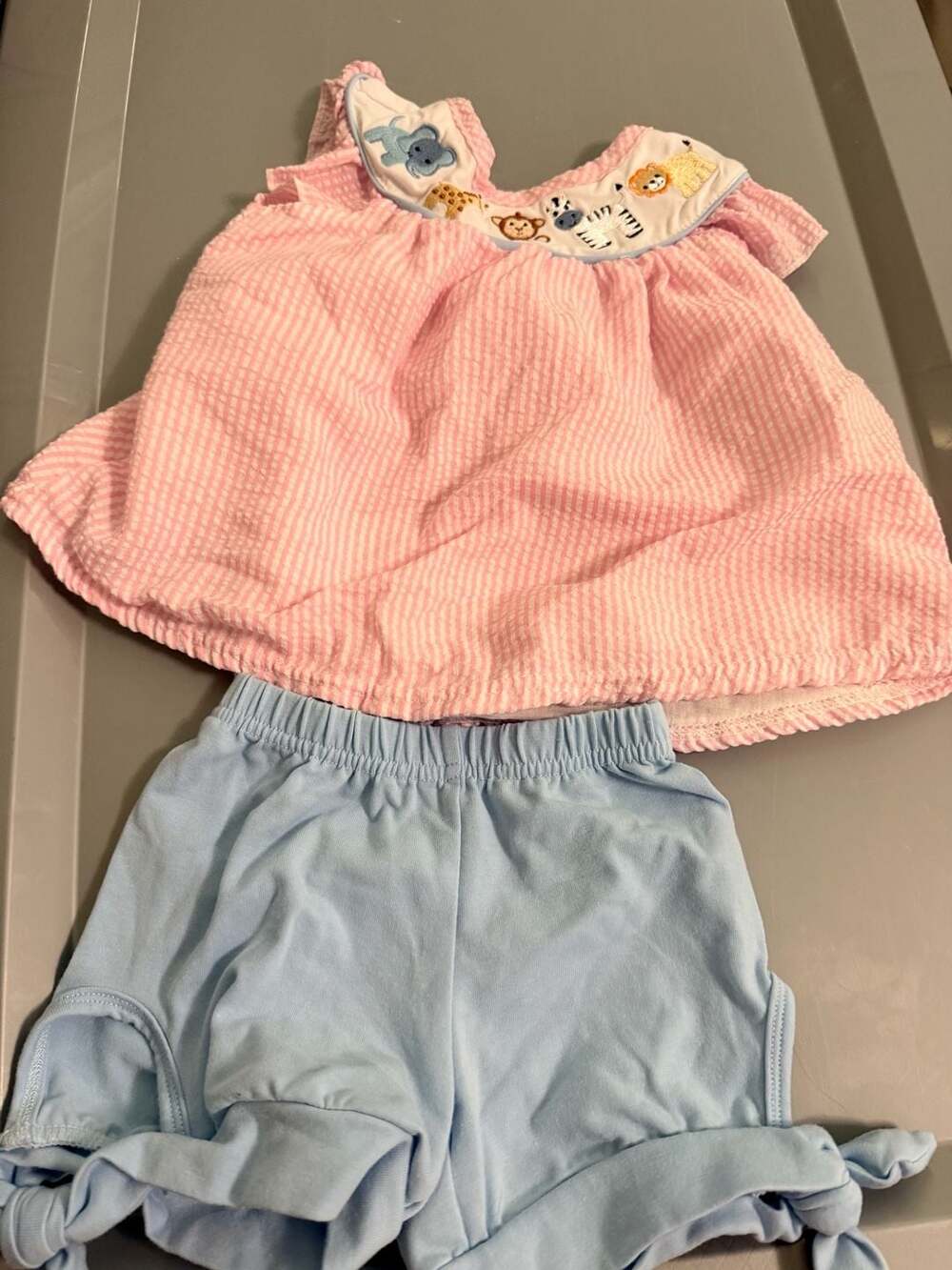 Abby & Evie Boutique Pink Gingham Safari Animal Embroidery Outfit Size 12M